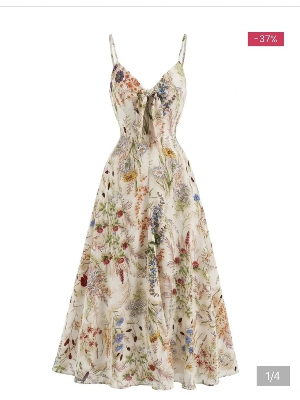 Floral Tie-Front Maxi Dress in Cream